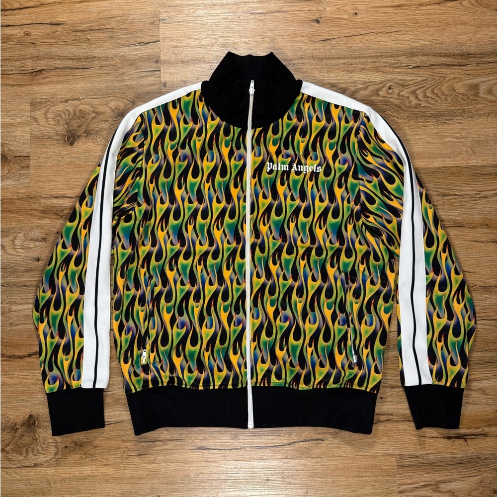 Palm Angels Green Flame Print Track Jacket